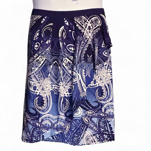 Peter Nygard Ruffled Wrap Skirt Size 12 Career Feminine Blue Black Zip Up Retro - Picture 1 of 9